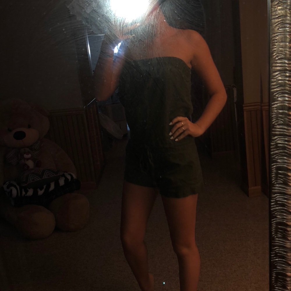 Hunter green strapless romper